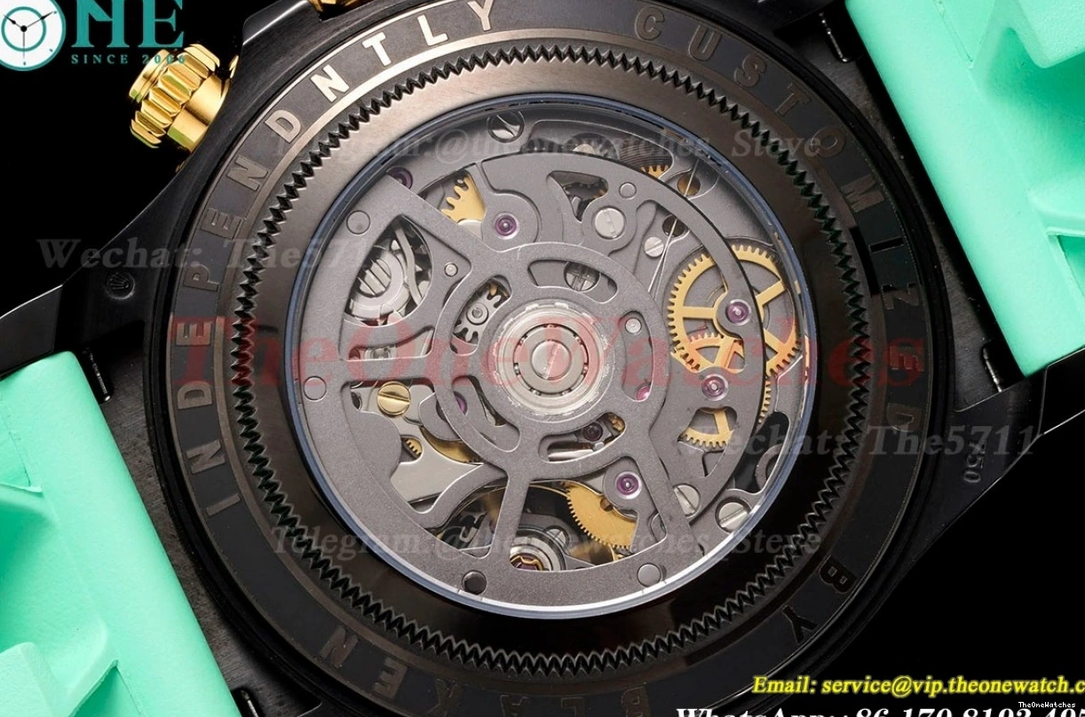 N6F Skeleton DLC Rubber 40mm Green RU DD4130 Dial Blaken On Daytona 0328